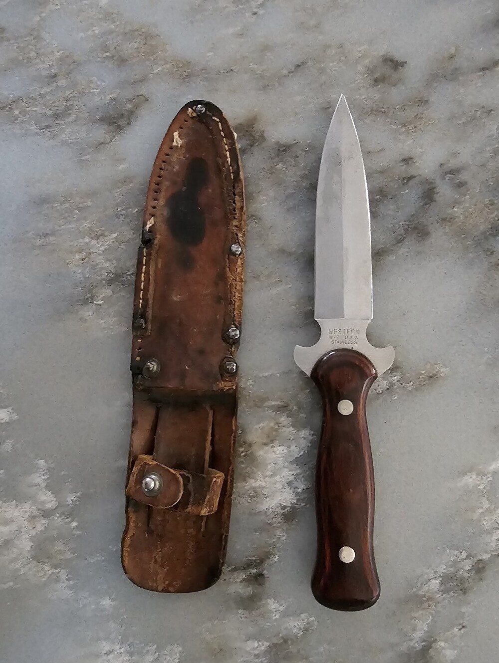 Vintage Western USA W77 Stainless Boot Knife Dagger With Original Leather Sheath